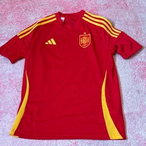 Adidas Red Jersey with Yellow Stripes